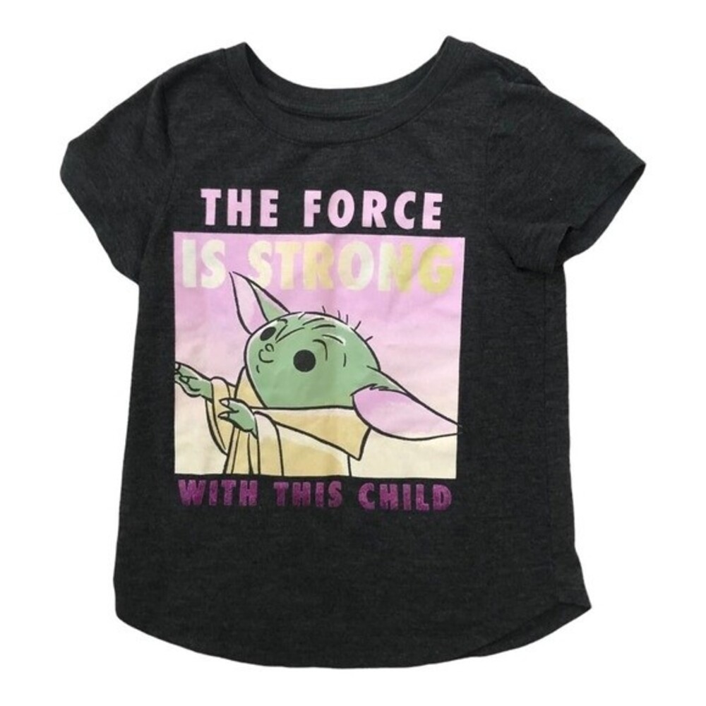 Star Wars Baby Yoda The Force Is Strong With This Child Tee Kids Medium 7/8 Gray